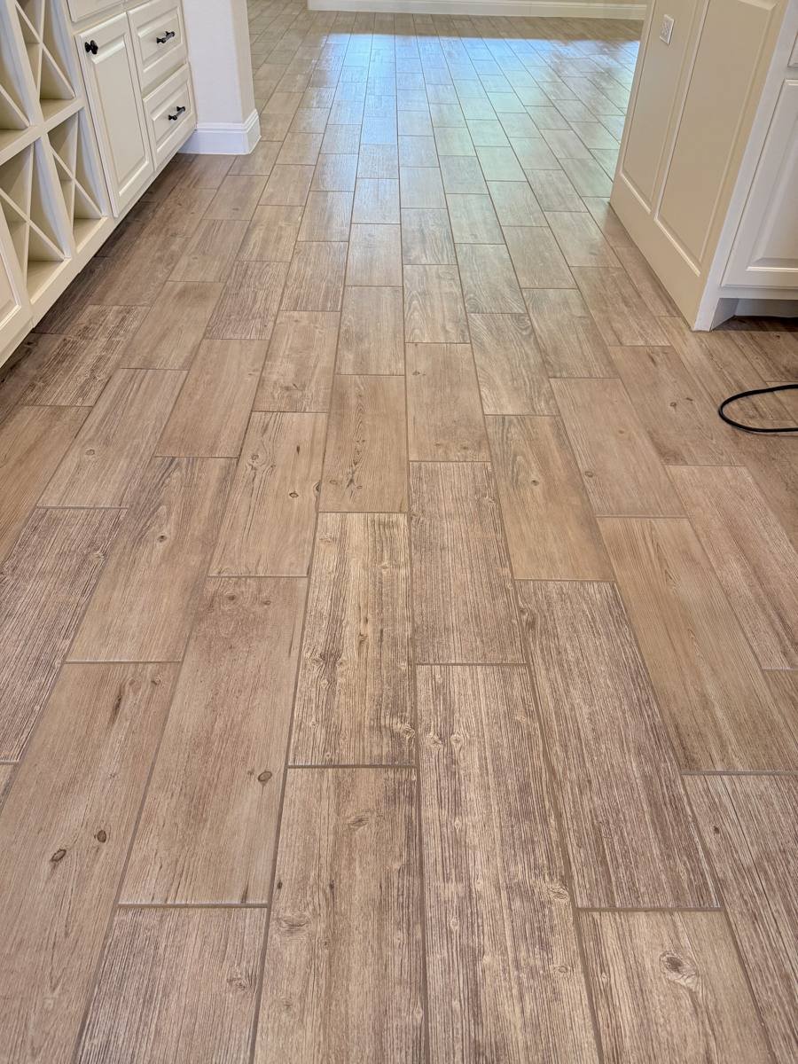 Wood-look tile floor cleaned in a Medford, Oregon home